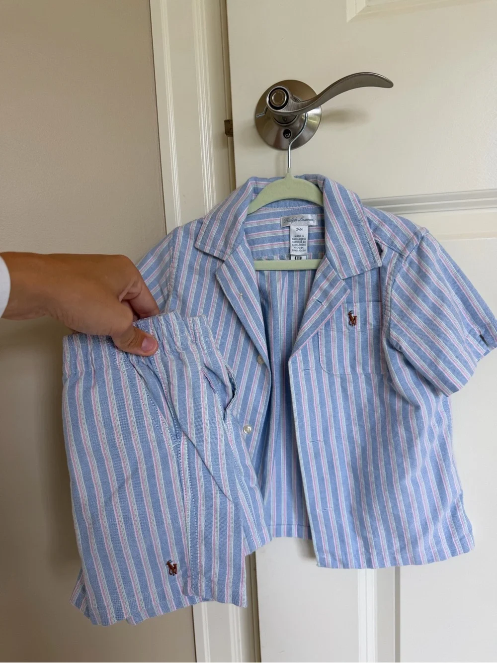 Ralph Lauren Pink & Light Blue Striped Baby Short Set